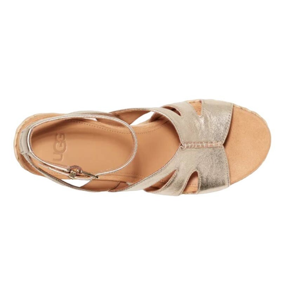 Ugg CAREENA Metallic Gold Raffia Wedge Platform Sandals | Womens 10 NEW - Picture 5 of 5